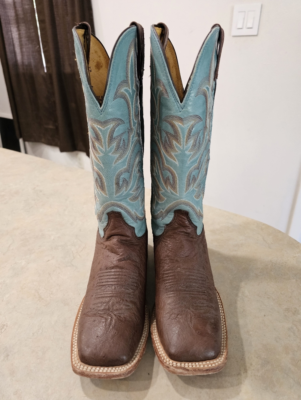 Womens 8.5 B Justin Brown Genuine OSTRICH Square Toe Western Cowboy Boots